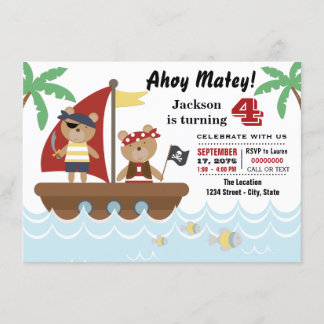 Pojkars Piratbjörn Födelsedagsfest Inbjudningar