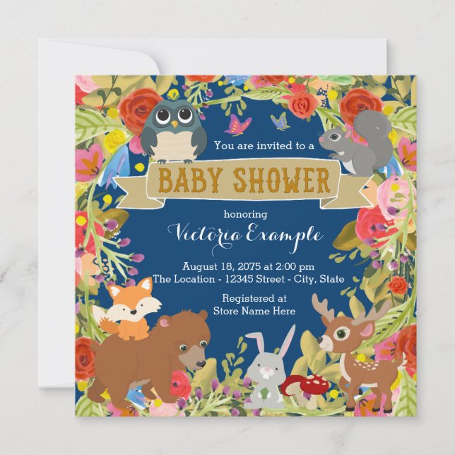 Pojkars Skogs Baby Shower Inbjudningar (Framsida)