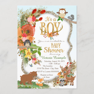 Pojkars Skogsmark Antler Baby Shower Inbjudningar