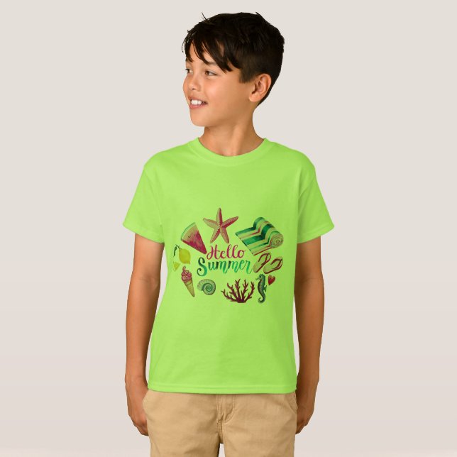 Pojkars Tropiska Hej Sommar T-shirt - Levande Grön (Hel framsida)