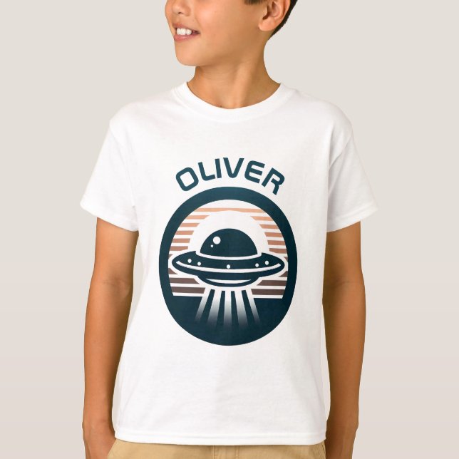 Pojkars UFO vid solnedgång T Shirt (Framsida)