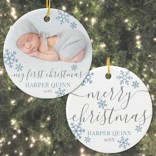 Pojkbaby Min Första Jul Foto Julgransprydnad Keramik
