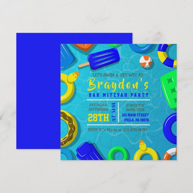 POJKBASSÄNG FLOTTARE Bar Mitzvah-fest Inbjudan (Fram/baksida)
