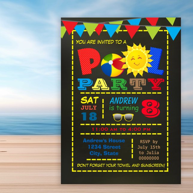 Pojkbassängfödelsedagsfest Inbjudningar (Any number birthday pool party invitation. Simply add your event details.)