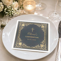 Pojkbekräftelse Blå Elegant Vintage Kalligrafi