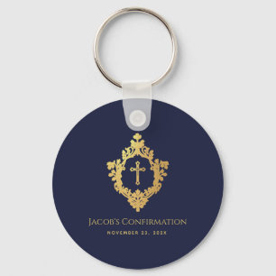 Pojkbekräftelse gynnar Vapenskölden Navy Blue Faux Nyckelring