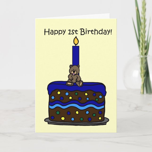 pojkbjörn på kaka 1 år kort (Framsida)