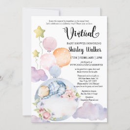 Pojkbjörn Rosa Ballonger Virtuell Baby Shower Inbjudningar