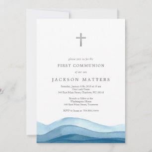 pojkblå baptism inbjudan, första kommunision inbjudningar