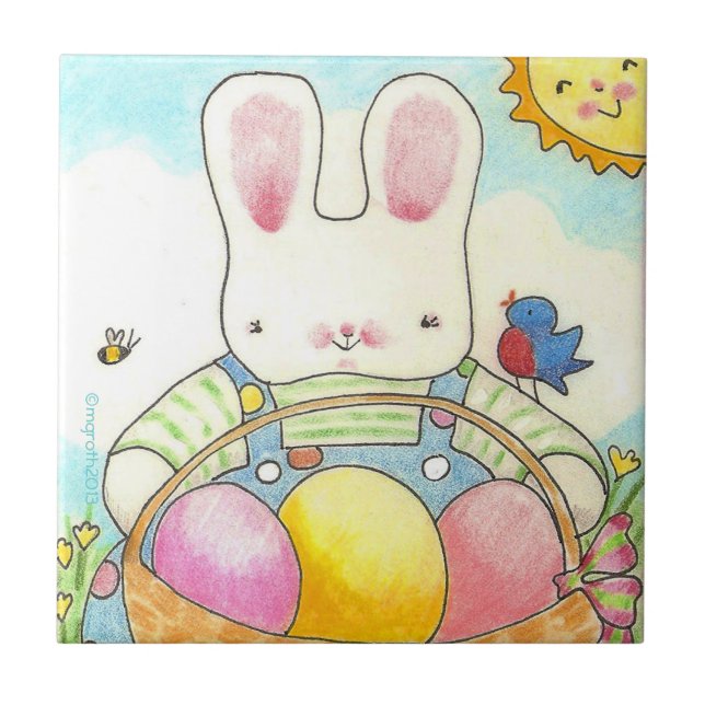 Pojkbunny med basket kakelplatta (Framsidan)