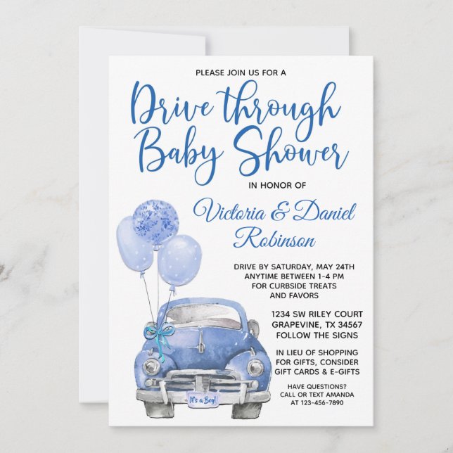 Pojkdrive genom Covid Baby Shower Bil Inbjudningar (Framsida)