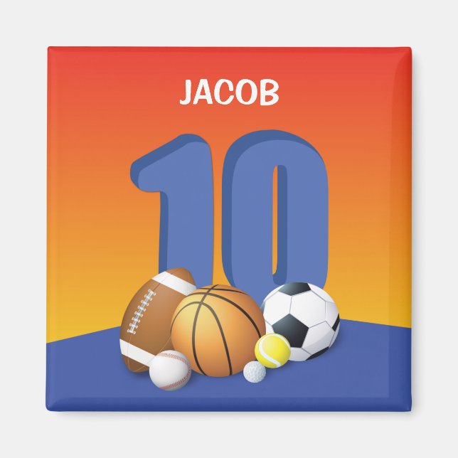 Pojke 10-årsdag Sportbollar Magnet (Framsidan)