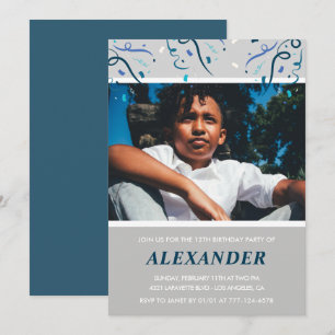 Pojke 12:e födelsedagsinbjudningar Konfetti Photo  Inbjudningar