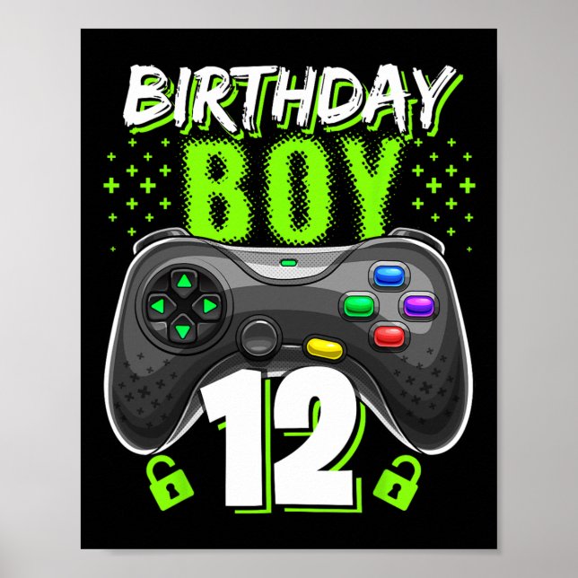 Pojke 12 TV-spelkontroll Datorspelare 12-årsdag  Poster (Framsidan)