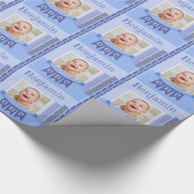 Pojke 1:a födelsedag Blåskrapor Presentpapper (Hörn)