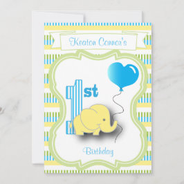 Pojke 1:a födelsedag Party med Baby-elefant Inbjudningar