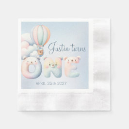 Pojke 1:a födelsedag, tedybjörn luftballong pappersservett