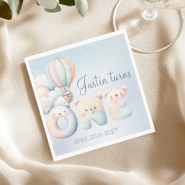 Pojke 1:a födelsedag, tedybjörn luftballong pappersservett