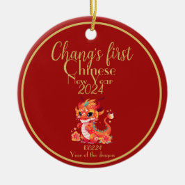Pojke 1:a kinesiska nyåret, drake julgransprydnad keramik