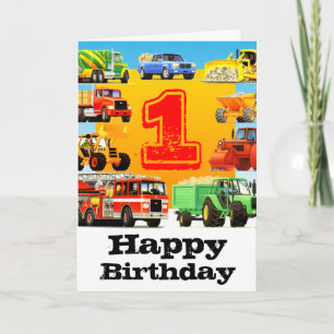 Pojke 1st Birthday Construction Lastbil Kort