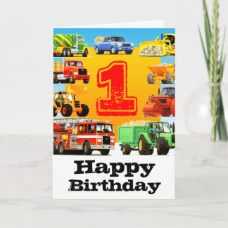 Pojke 1st Birthday Construction Lastbil Kort