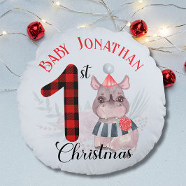 Pojke 1st jul Cute Rhino Santa Hat Namn Rund Kudde