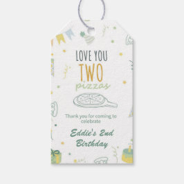 Pojke 2:a födelsedagen Pizza Party Gift Märkre Tac Presentetikett