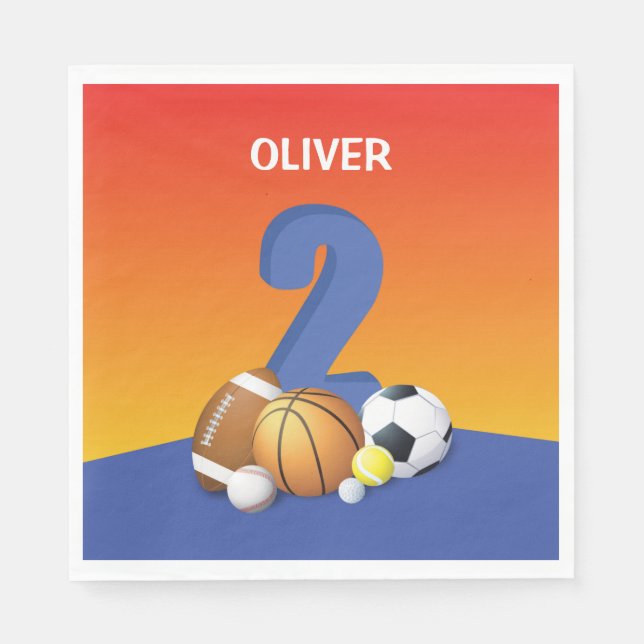 Pojke 2:a födelsedagen Sports Bollar Pappersservett (Framsidan)