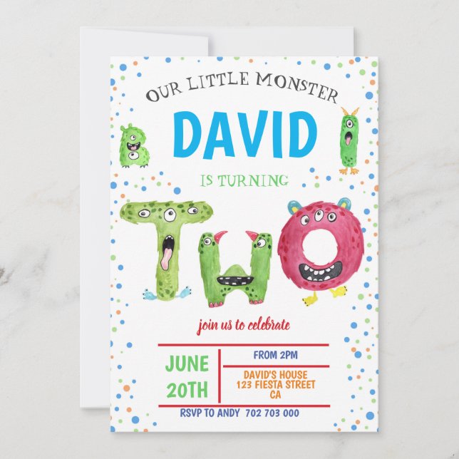 Pojke 2:a födelsedagskalkern Party 2:a födelsedage Inbjudningar (Framsida)