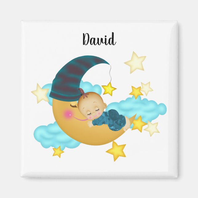 Pojke (2) på Måne Art Baby Beanie Magnet (Framsidan)