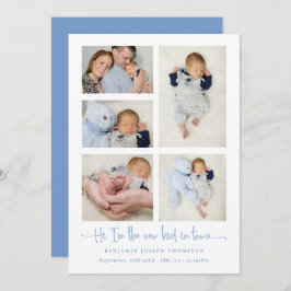 Pojke 5 Photo Collage Blue New Kid Script Birth Meddelande
