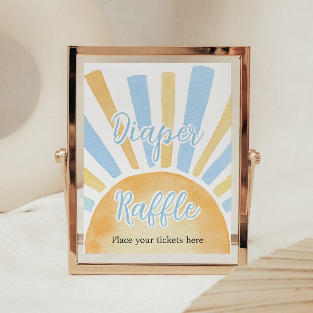 Pojke A Little Ray of Sunshine Diaper Raffle Poster (Blue Boho Sunshine Baby Shower Diaper Raffle Sign)