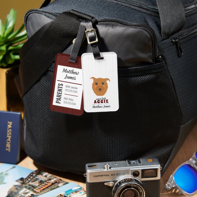 Pojke Aggie Hund Maroon Bag Märkre Bagagebricka (Fram & Baksida)