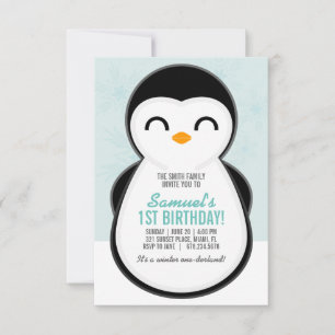 pojke ANY AGY vinterPENGUIN BIRTHDAY söt party Inbjudningar