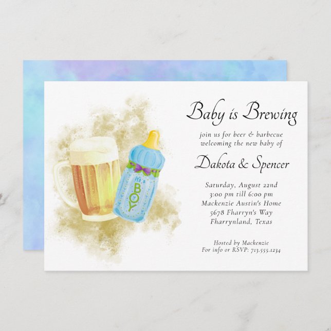Pojke är Brewing | Blå sommarstöld utomhus Inbjudningar (Fram/baksida)