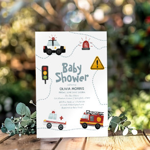 Pojke är en spjutspets och en modern babydusch inbjudningar