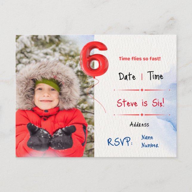 Pojke är sjätte Födelsedagsfest inbjudan (Framsida)