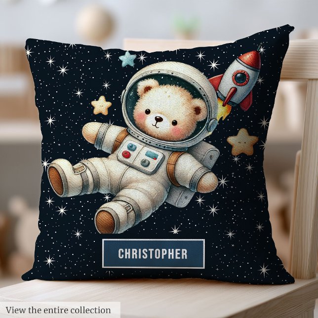Pojke Astronaut Nalle Pillow Nursery Accen Kudde (Baby Boy Astronaut Teddy Bear Pillow Nursery Accent)