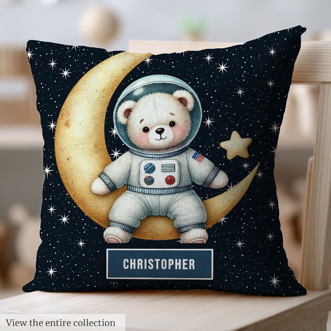 Pojke Astronaut Pillow med Personlig Teddy Kudde (Baby Boy Astronaut Pillow with Personalized Teddy Bear)