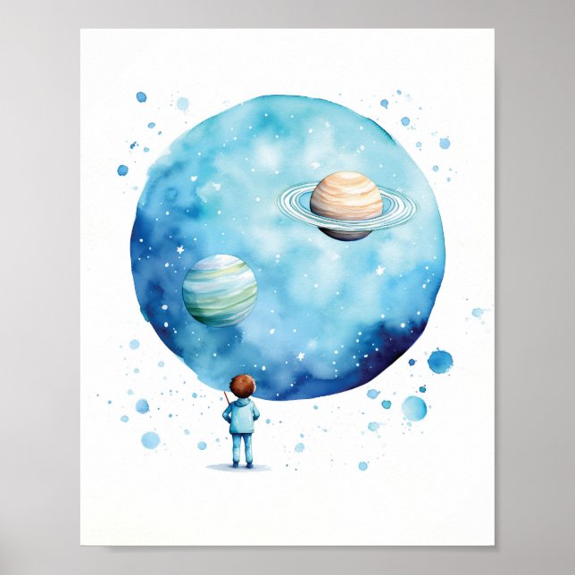 Pojke Astronaut Watercolor Poster (Framsidan)