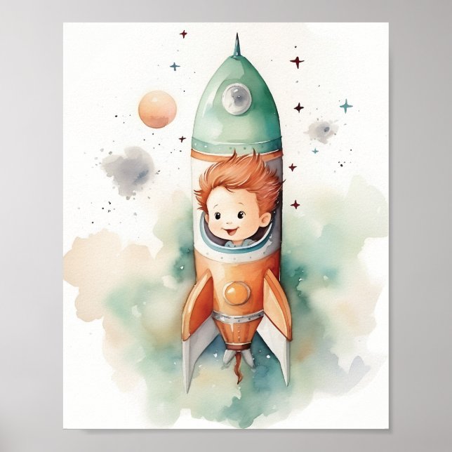 Pojke Astronaut Watercolor Poster (Framsidan)