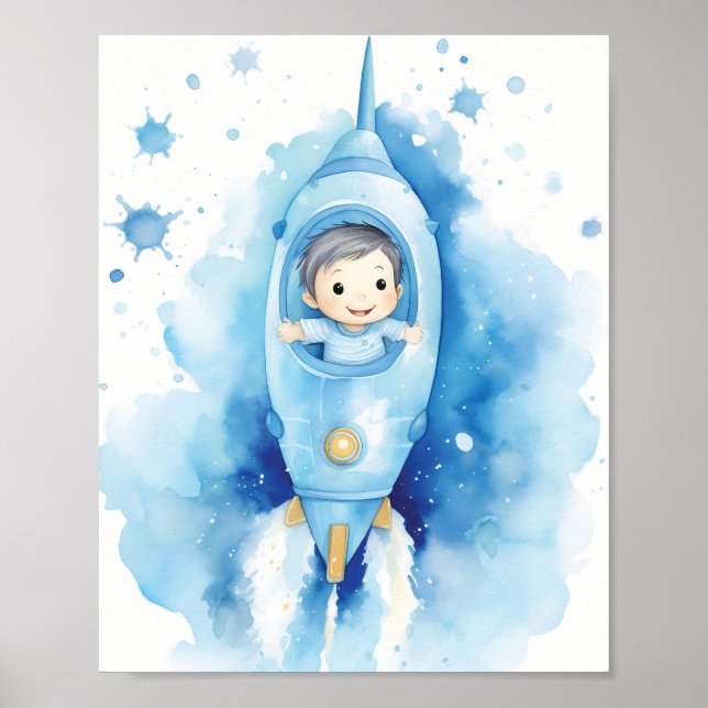 Pojke Astronaut Watercolor Poster (Framsidan)