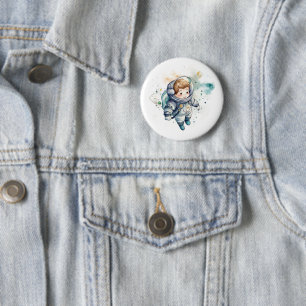 Pojke Astronaut Watercolor Sticker Knapp