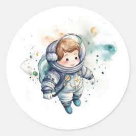 Pojke Astronaut Watercolor Sticker Runt Klistermärke