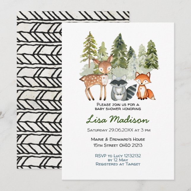  Pojke Äventyr Skogs Barnkalas Inbjudan (Fram/baksida)