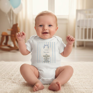  Pojke Baby Blue Bow Karusell Vattenfärg Baby Show T Shirt