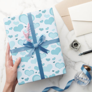 Pojke Baby blue Hearts Wrapping Papper - Cute Möns Presentpapper