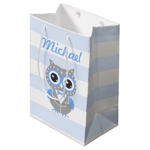 Pojke Baby Shower Cute Uggla Blue Gift Bag Bag Bag