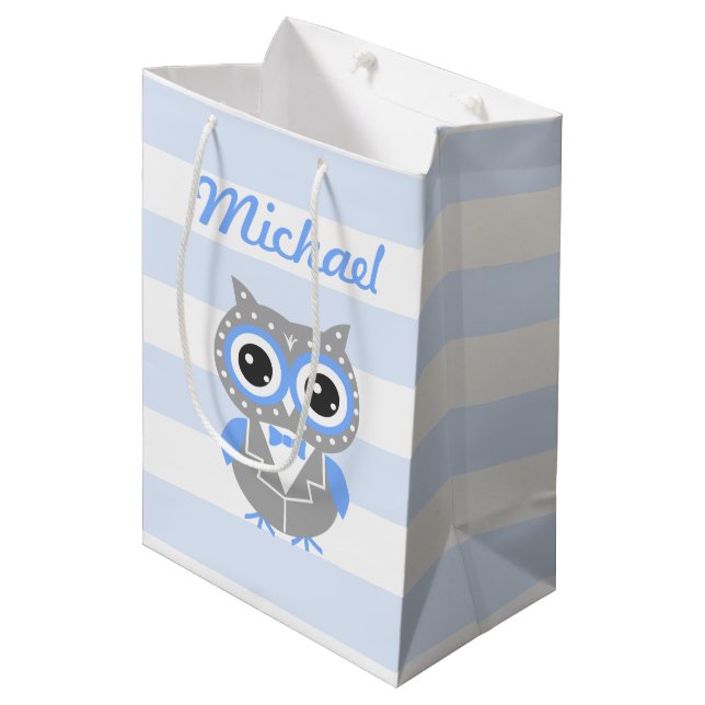 Pojke Baby Shower Cute Uggla Blue Gift Bag Bag Bag (Framsidan Vinklad)