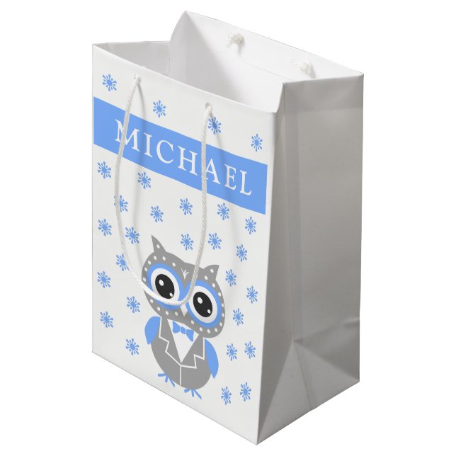 Pojke Baby Shower Cute Uggla Gift Bag (Framsidan Vinklad)